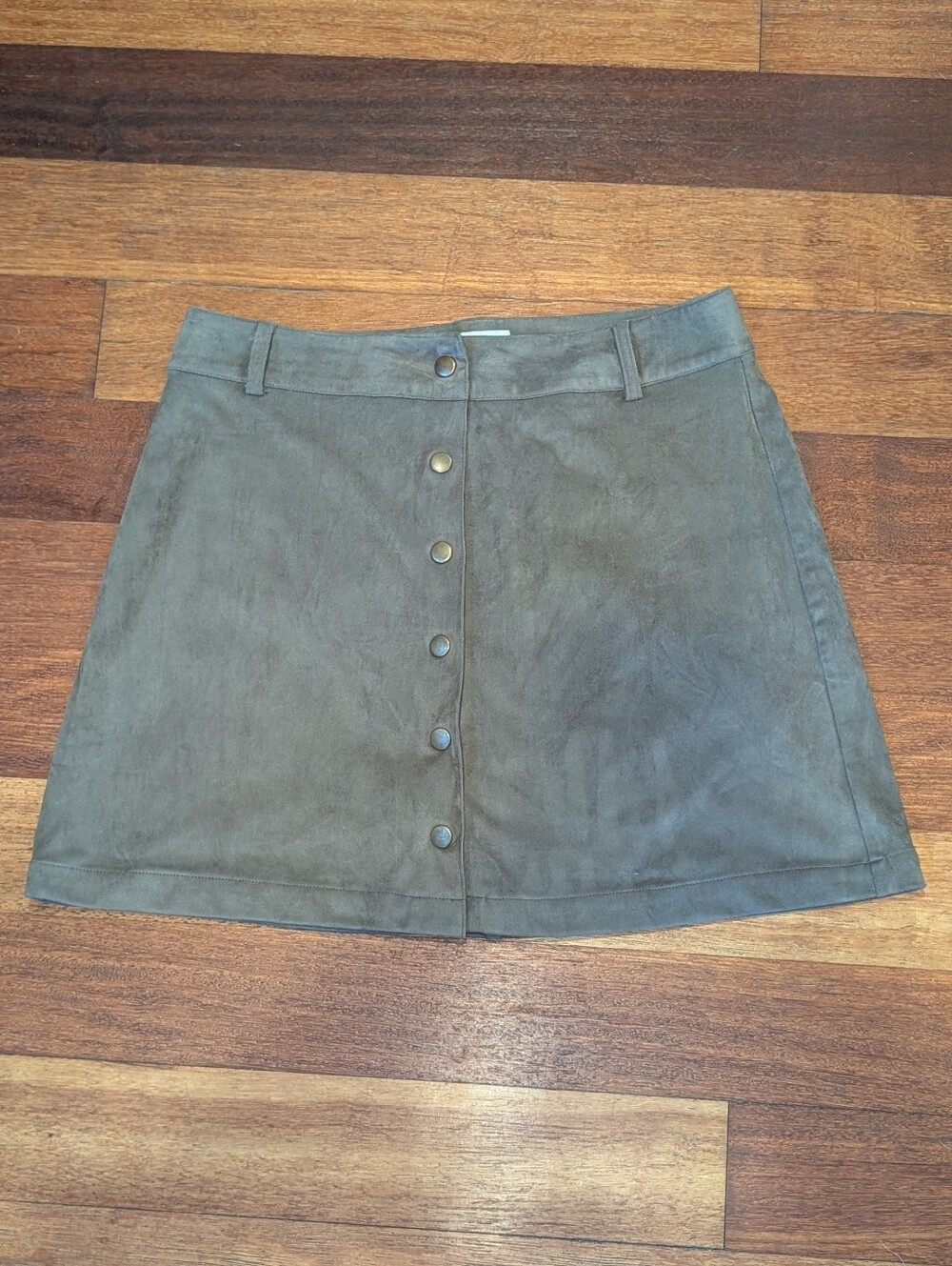 Marine Layer Brown/Olive Button-Front A-Line Mini Skirt